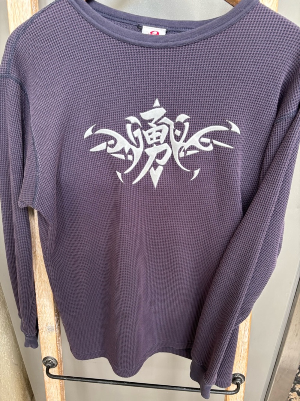 Anchor Blue Purple Waffle Knit Long Sleeve Tee with White Graphic